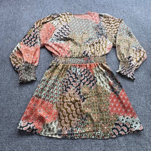 Zara Dress Womens XS Paisley Mini V-neck Long Balloon sleeves elastic cuffs - Picture 5 of 16